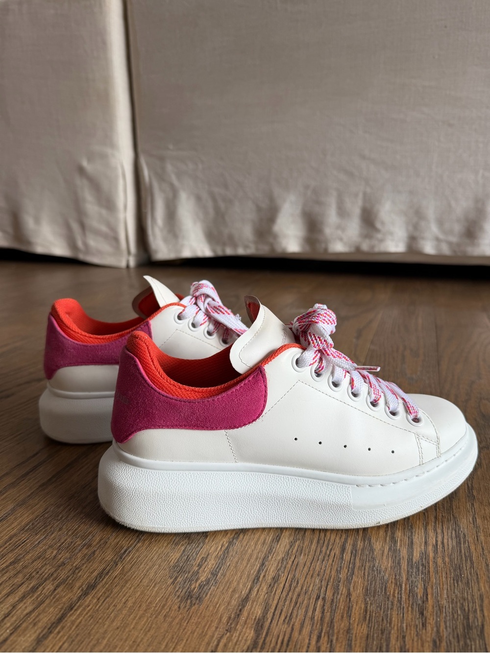 Alexander McQueen Larry Sneakers White Platform with Orange and Pink Accents